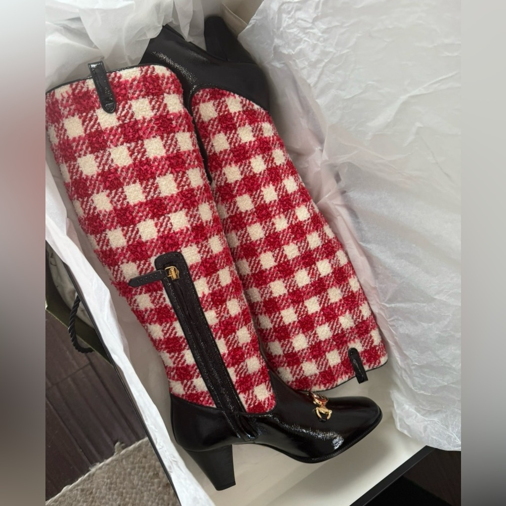 Gucci Red and White Checkered Boots and Bag Set Brand New Size 38 GG Horse Bit - Picture 6 of 7